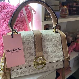 Juicy Couture Cream and Tan Satchel with Monogram Design